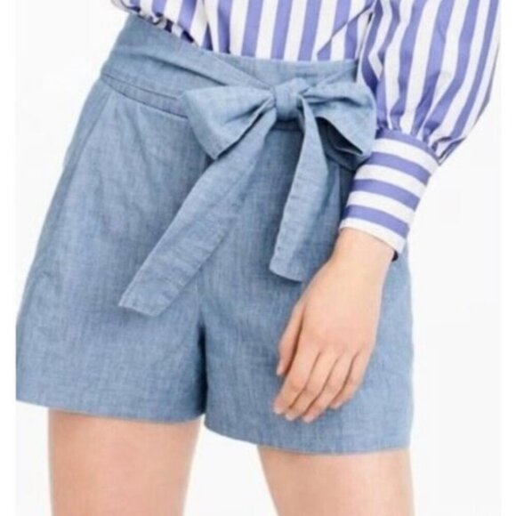 J. Crew Women's Preppy Tie Waist Short In Chambray 8 - Picture 1 of 5